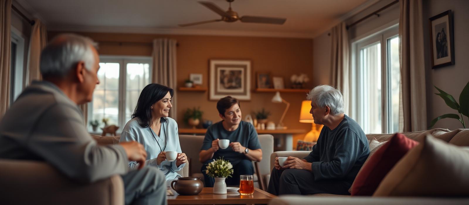 A family at home with their caregiver